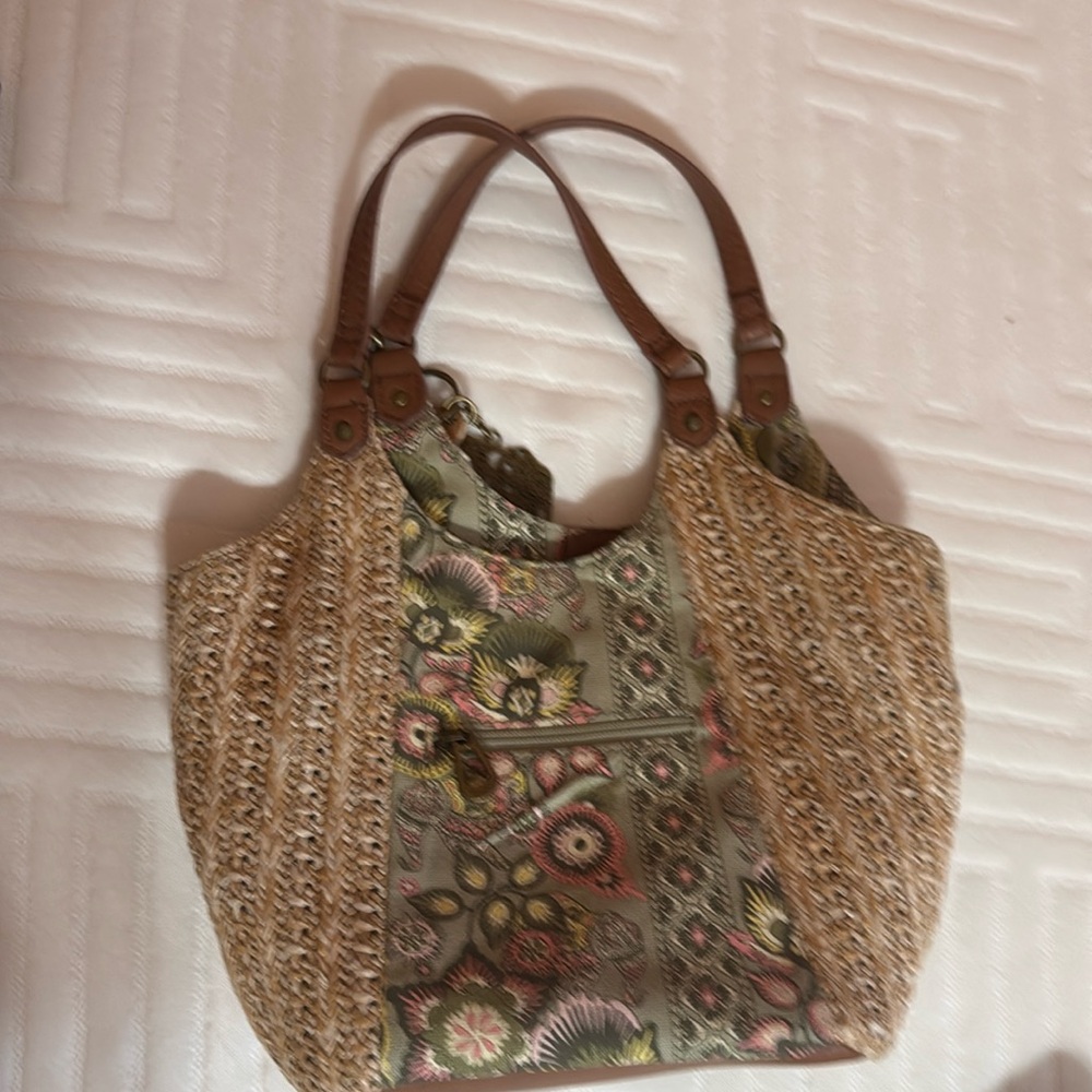 Patterned Saksroots purse with matching wallet.  11 x 7 size